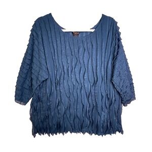 Vintage Sunny Taylor Teal Blue Textured Blouse Size 1X  Ocean Waves Mermaid Boho